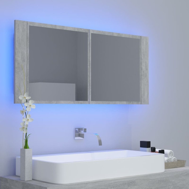 vidaXL LED kúpeľňová zrkadlová skrinka betónová sivá 100x12x45cm akryl