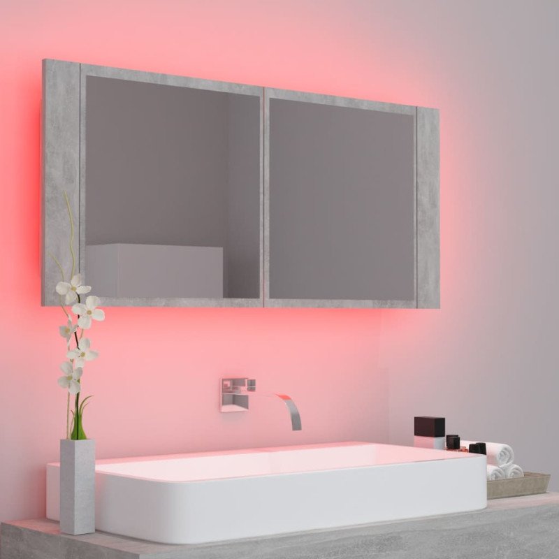 vidaXL LED kúpeľňová zrkadlová skrinka betónová sivá 100x12x45cm akryl