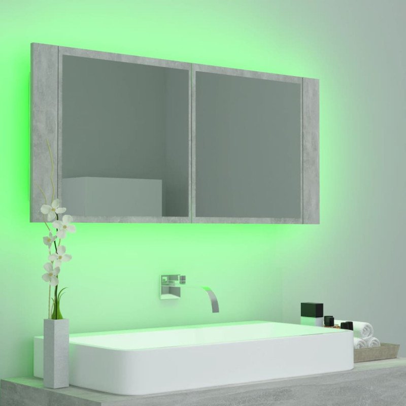 vidaXL LED kúpeľňová zrkadlová skrinka betónová sivá 100x12x45cm akryl