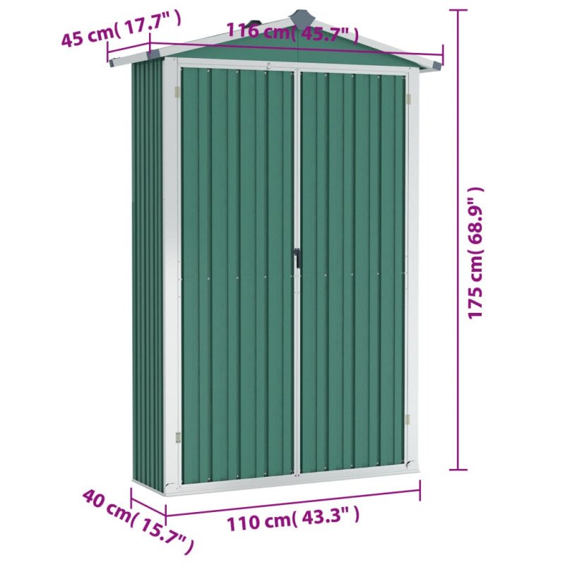 vidaXL Záhradná kôlňa zelená 116x45x175 cm pozinkovaná oceľ