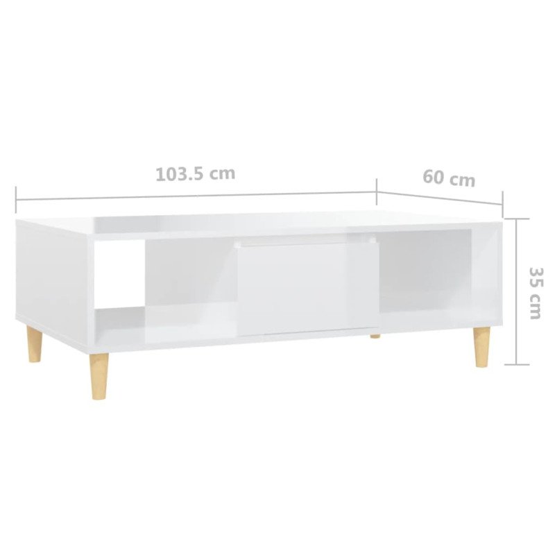 vidaXL Konferenčný stolík lesklý biely 103,5x60x35 cm drevotrieska