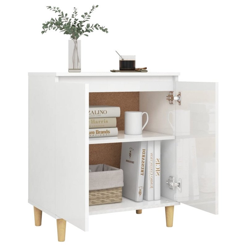 vidaXL Komoda, nohy z masívu, lesklá biela 60x35x70cm kompozitné drevo