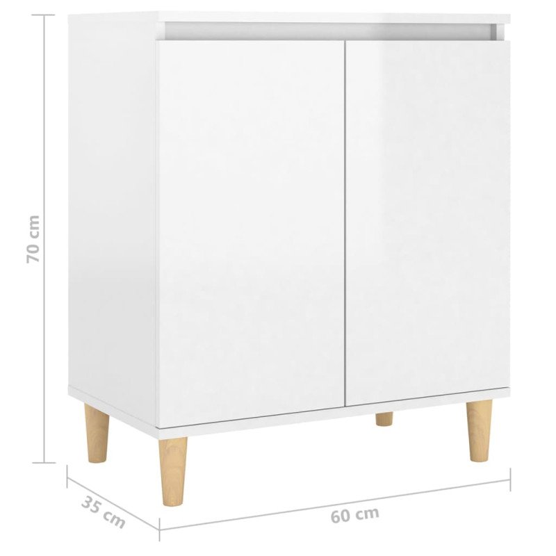 vidaXL Komoda, nohy z masívu, lesklá biela 60x35x70cm kompozitné drevo