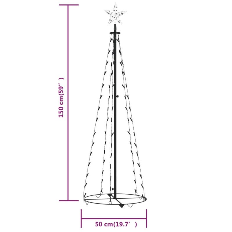 vidaXL Vianočný stromček, kužeľ, 84 LED, studené biele svetlo 50x150cm