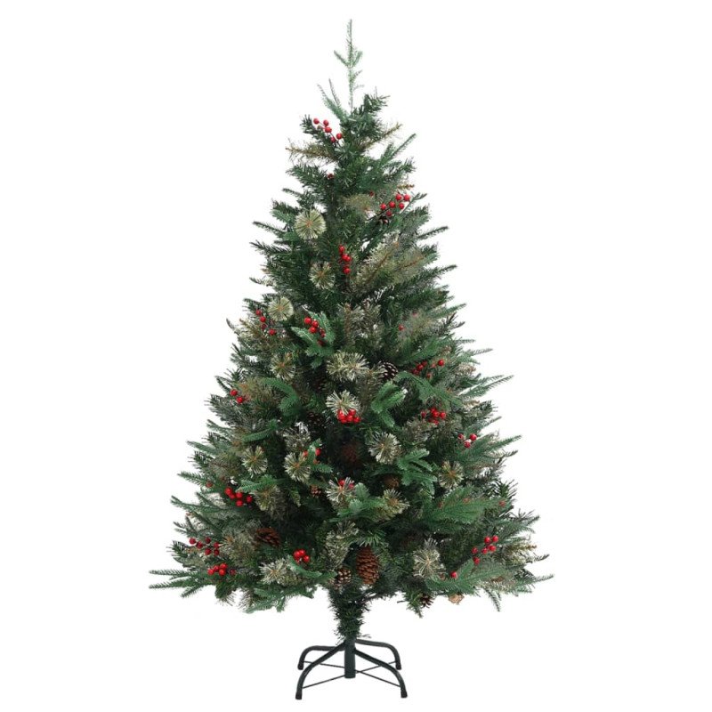 vidaXL Vianočný stromček s borovicovými šiškami zelený 120 cm PVC a PE