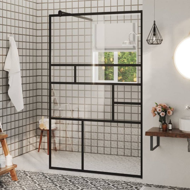 vidaXL Sprchová zástena s priehľadným ESG sklom 100x195 cm čierna