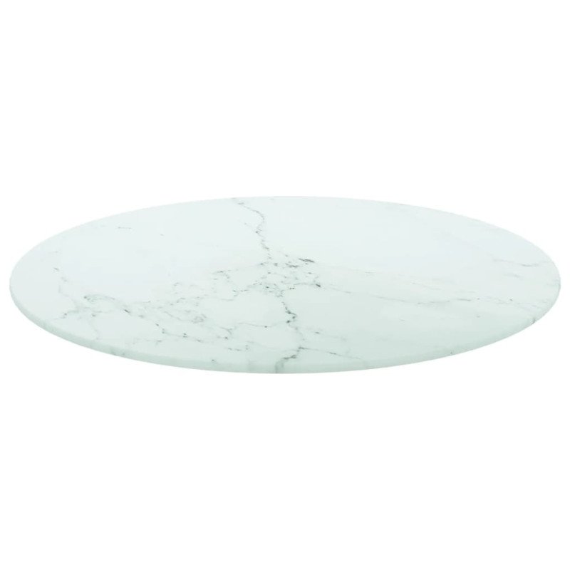 vidaXL Stolová doska, biela Ø50x0,8 cm, tvrdené sklo, mramorový dizajn