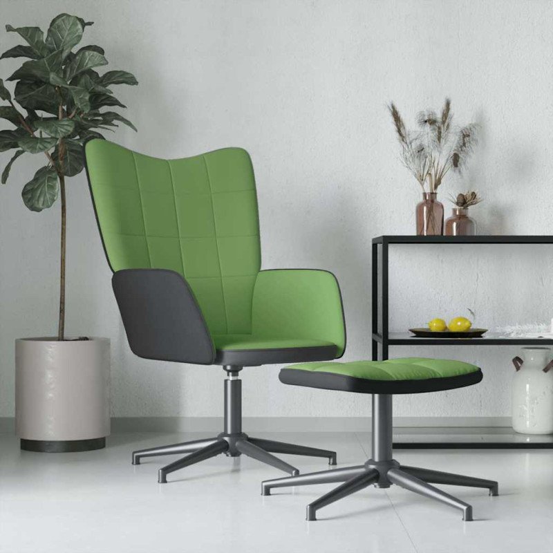 vidaXL Relaxačné kreslo s podnožkou bledozelené zamat a PVC