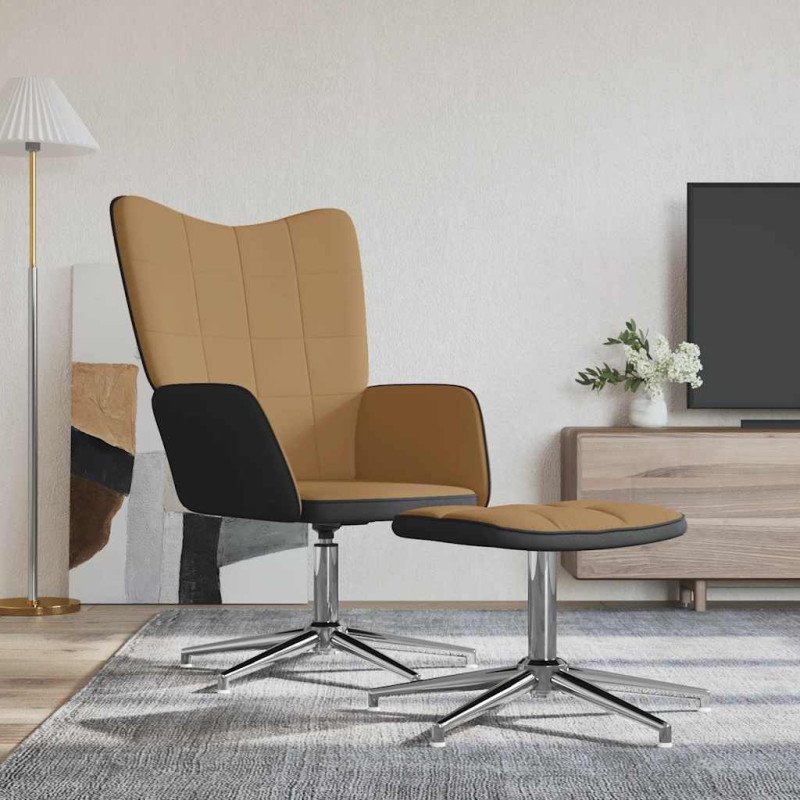 vidaXL Relaxačné kreslo s podnožkou hnedé zamat a PVC