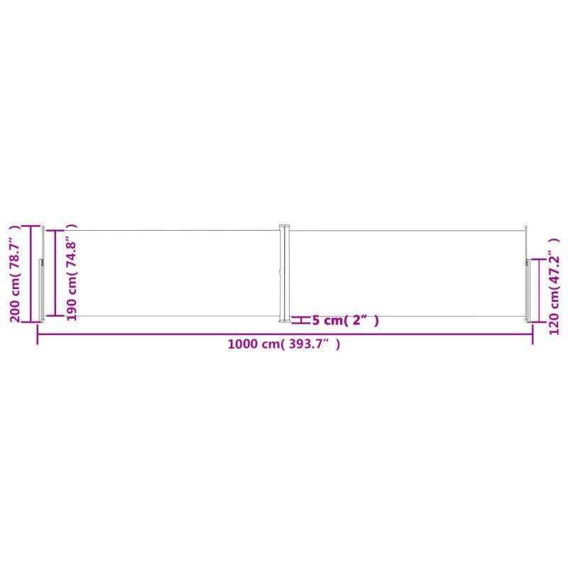 vidaXL Zaťahovacia bočná markíza antracitová 200x1000 cm 