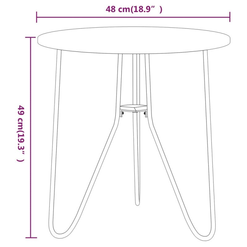 vidaXL Čajový stolík čierny 48 cm MDF a železo