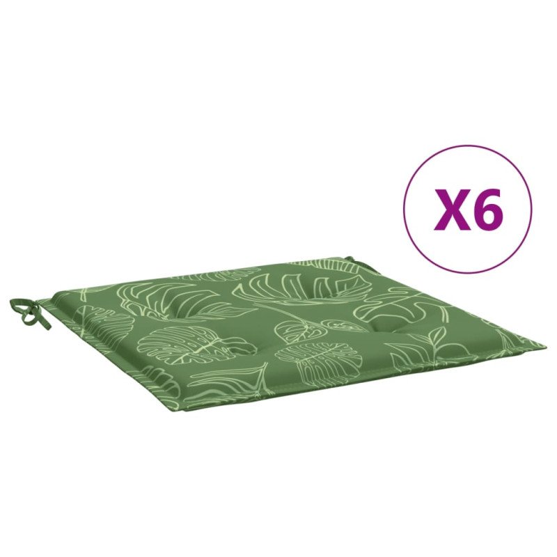 vidaXL Podložky na stoličku 6 ks vzor listov 50x50x3 cm látka