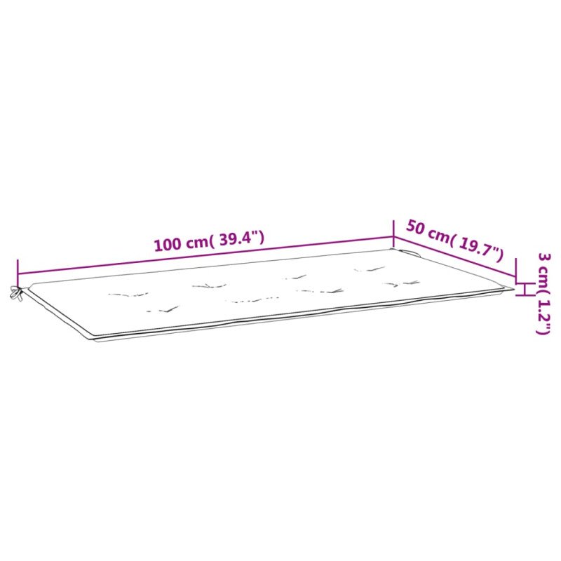 vidaXL Podložka na záhradnú lavičku čierne kocky 100x50x3 cm látka