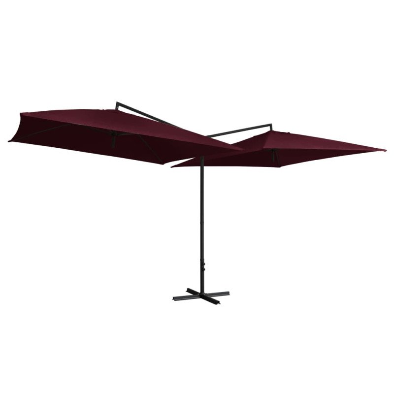 vidaXL Dvojitý slnečník s oceľovou tyčou 250x250 cm, bordovo červený