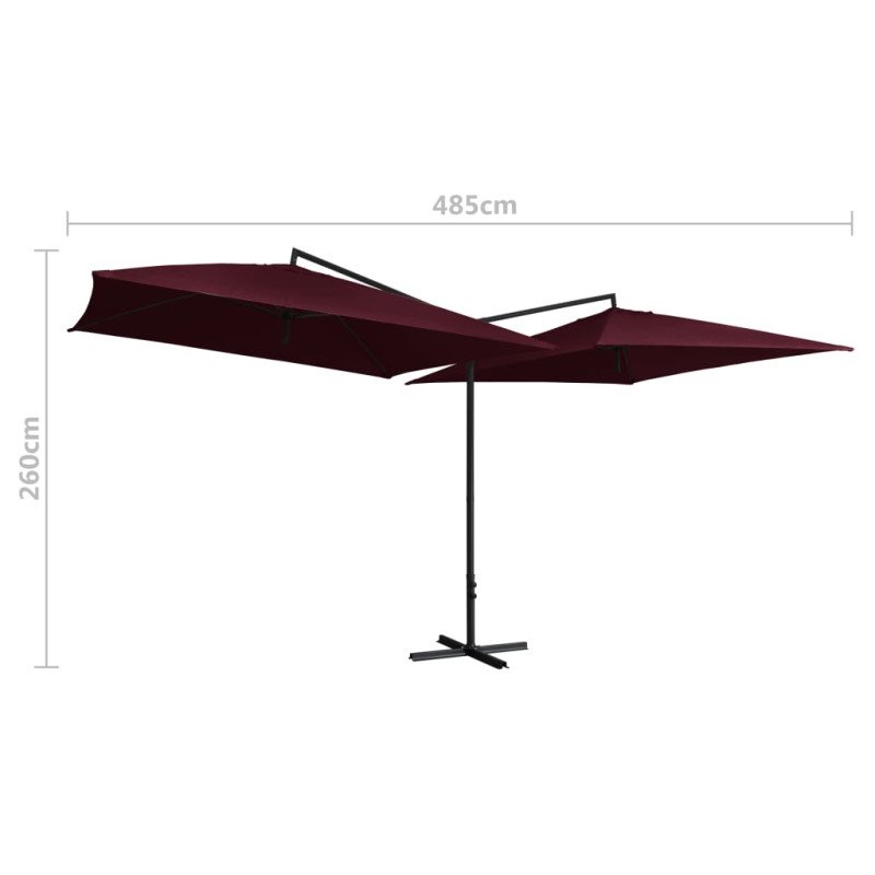 vidaXL Dvojitý slnečník s oceľovou tyčou 250x250 cm, bordovo červený
