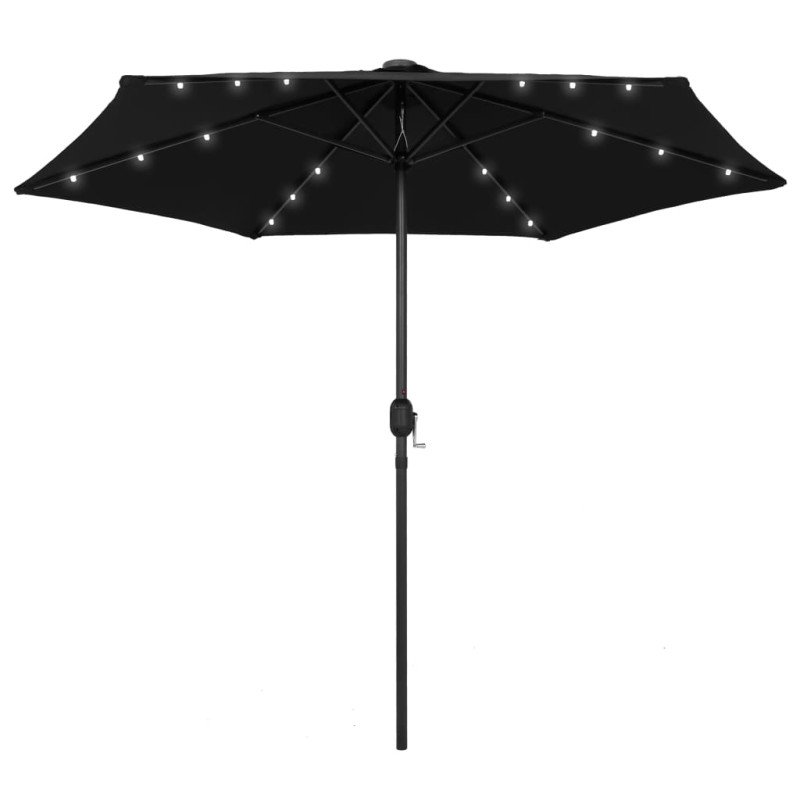 vidaXL Slnečník s LED a hliníkovou tyčou 270 cm, čierny