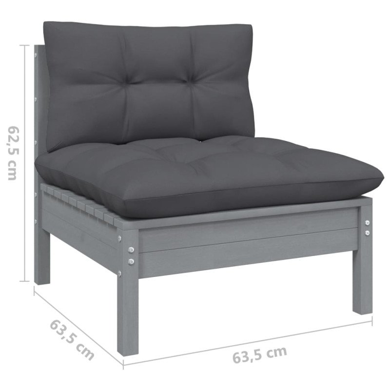 vidaXL 3-dielny záhradný sedací set so sedákmi sivý borovicový masív