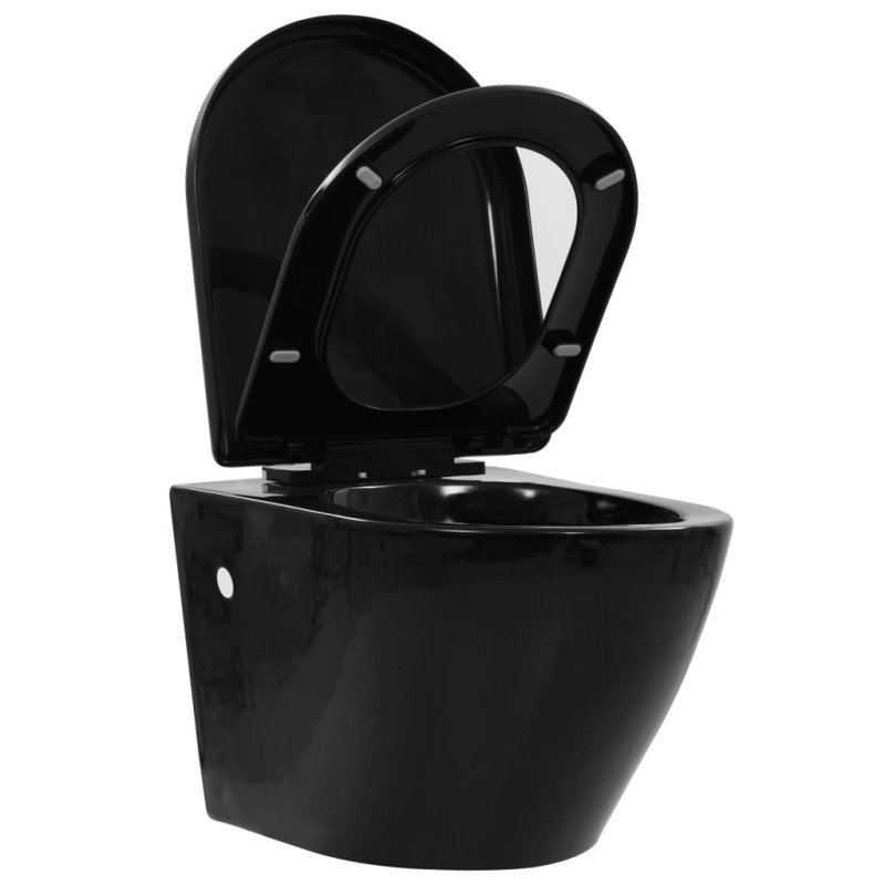 vidaXL Keramické závesné WC so skrytou nádržou čierne
