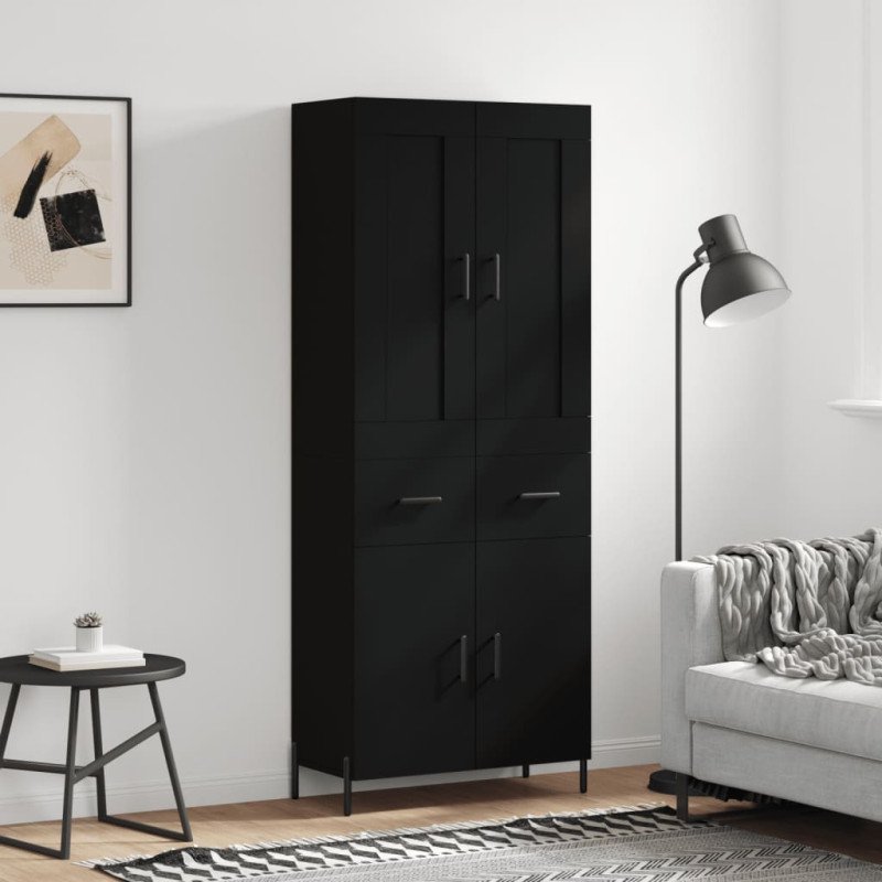 vidaXL Vysoká skrinka čierna 69,5x34x180 cm spracované drevo