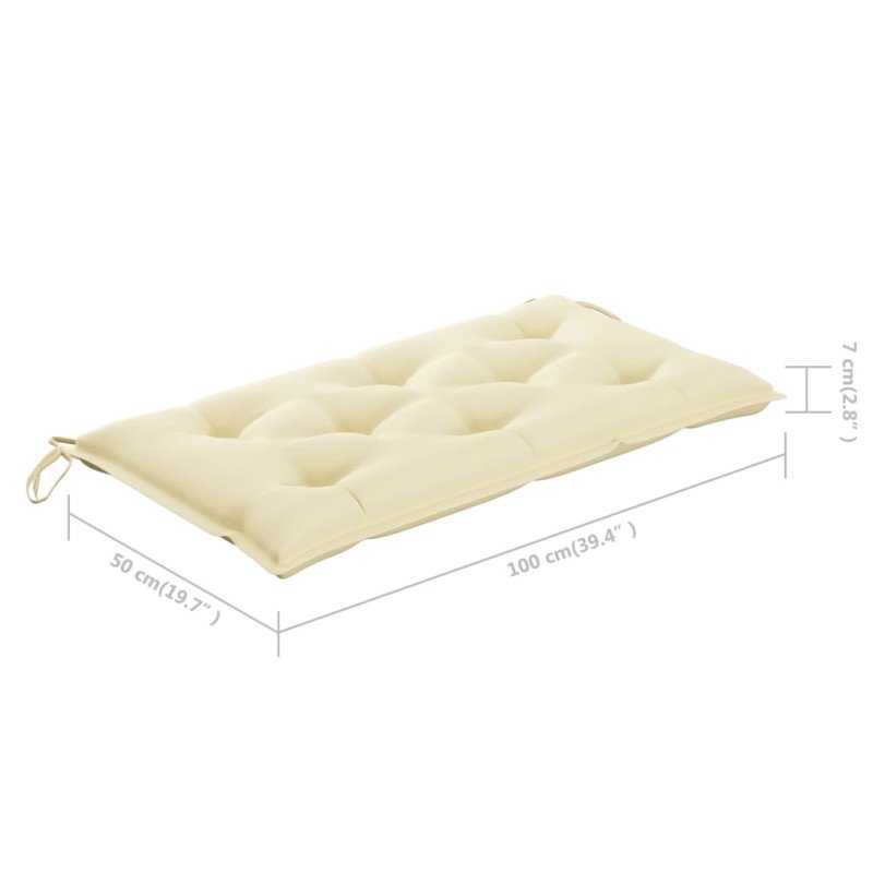 vidaXL Záhradná lavička, krémovo biela podložka 112 cm, tíkový masív