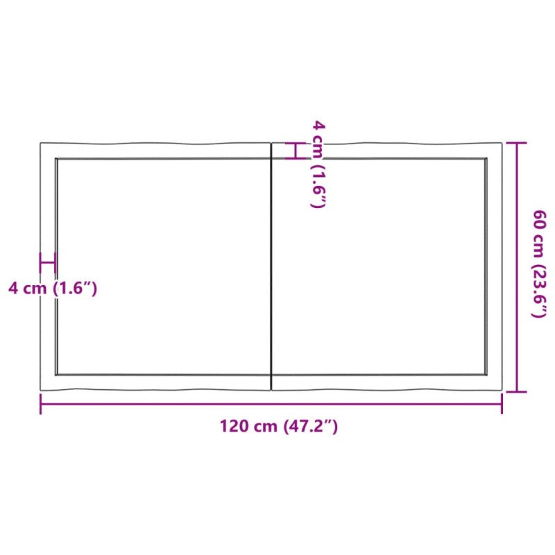 vidaXL Stolová doska 120x60x(2-4) cm neošetrený masív živé hrany