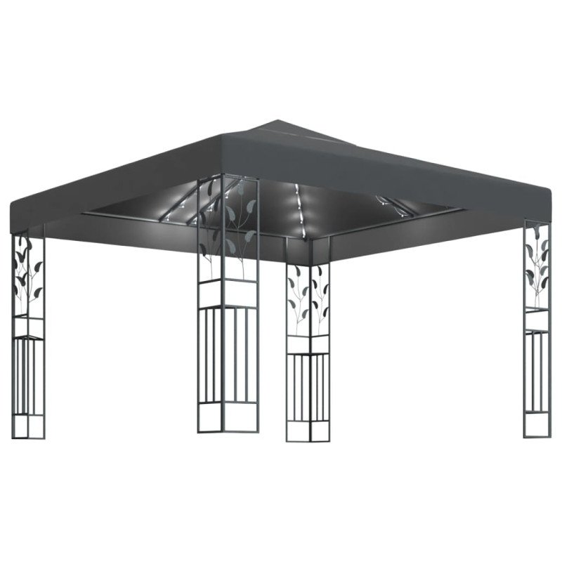 vidaXL Altánok s LED reťazou 3x3 m, antracitový