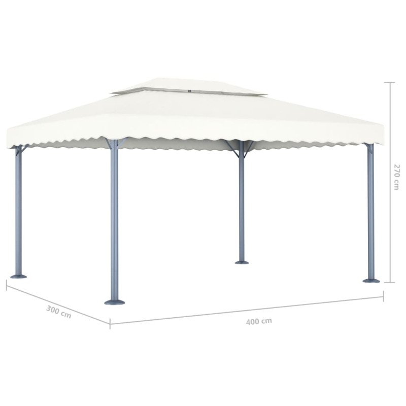 vidaXL Altánok s LED reťazou 400x300 cm, krémový, hliník