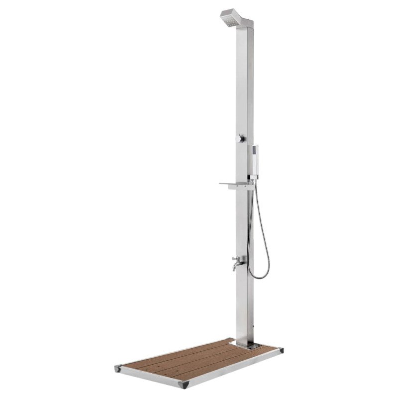 vidaXL Záhradná sprcha s hnedým podstavcom 225 cm nehrdzavejúca oceľ