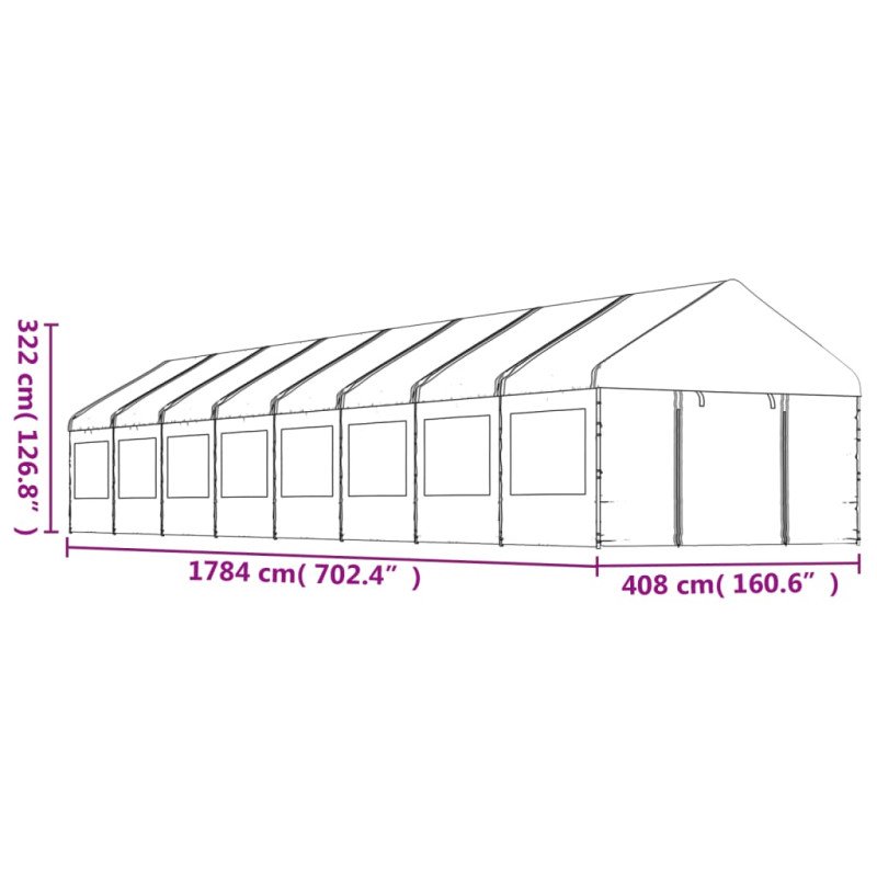 vidaXL Altánok so strechou, biely 17,84x4,08x3,22 m, polyetylén