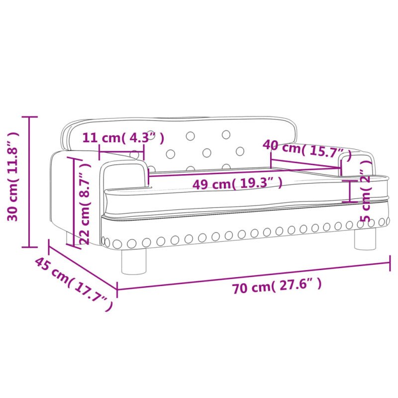 vidaXL Detská pohovka bledosivá 70x45x30 zamat