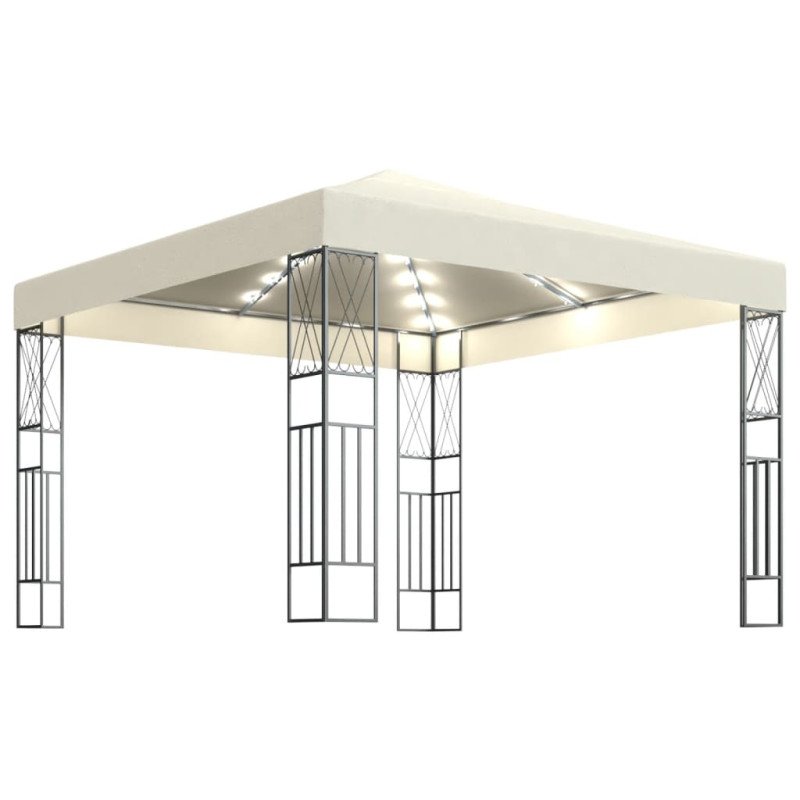 vidaXL Altánok s LED reťazou 3x3 m, krémový, látka