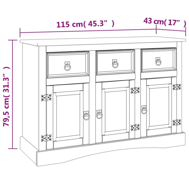 vidaXL Komoda Corona 115x43x79,5 cm masívna mexická borovica