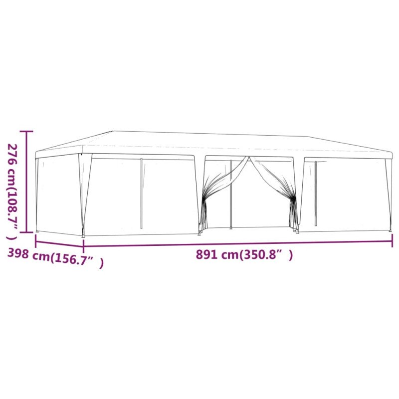 vidaXL Párty stan s 8 sieťkovanými bočnými stenami modrý 9x4 m HDPE