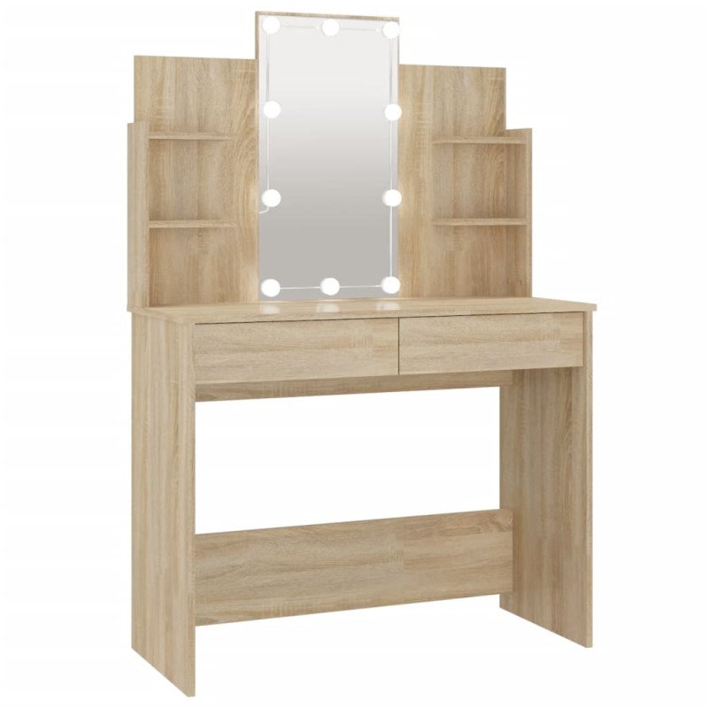 vidaXL Toaletný stolík s LED dub sonoma 96x40x142 cm