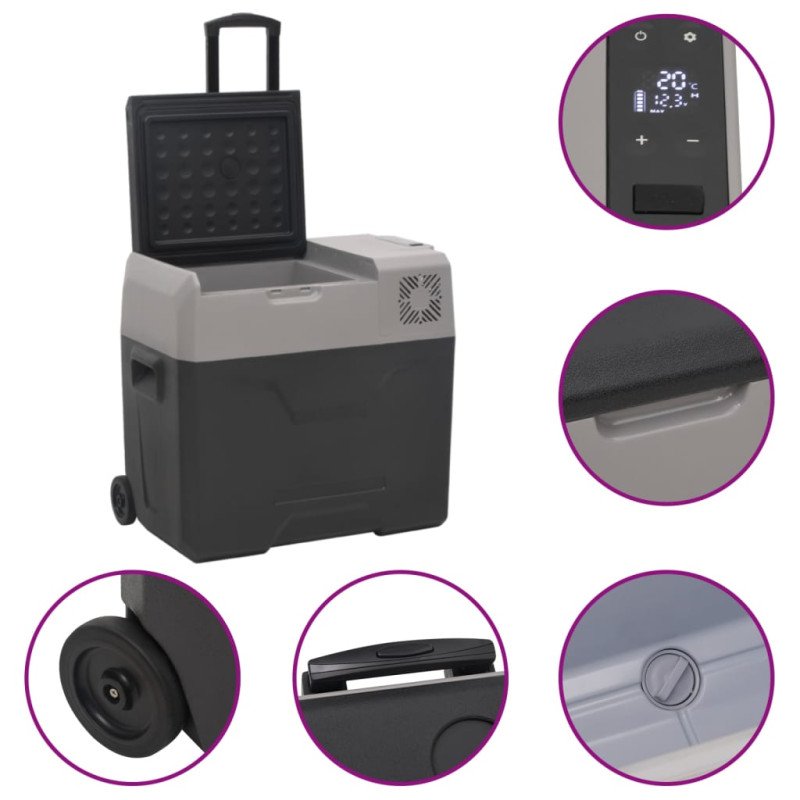 vidaXL Chladiaci box s kolieskom a adaptérom čierno-sivý 40 l PP