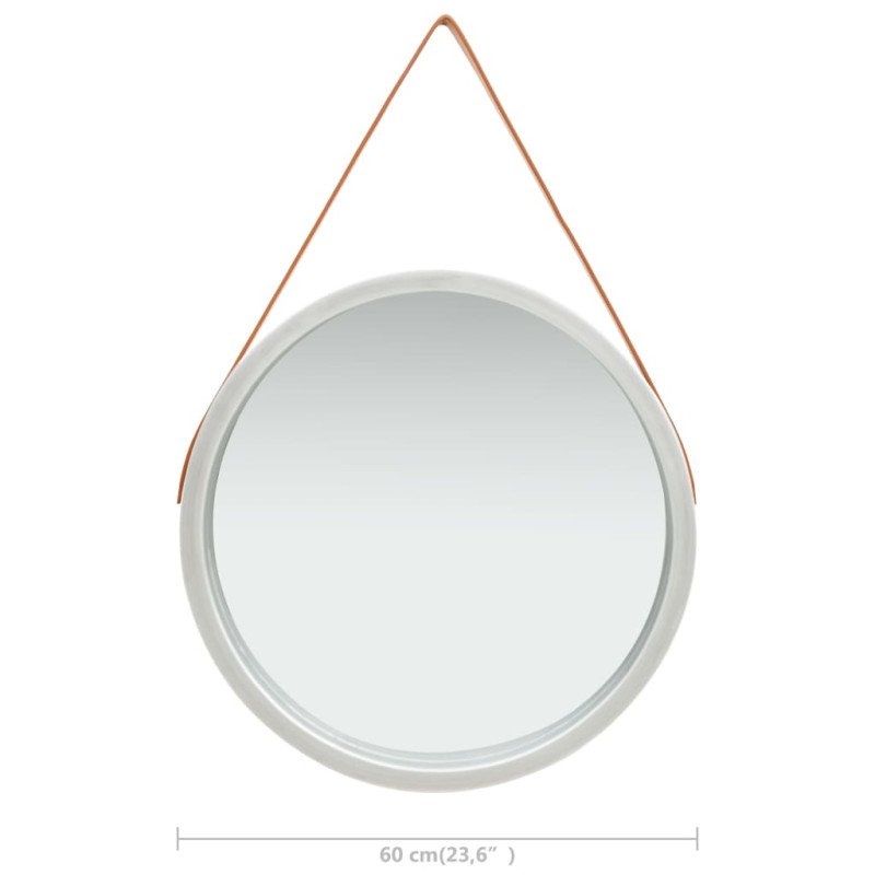 vidaXL Nástenné zrkadlo s popruhom strieborné 60 cm