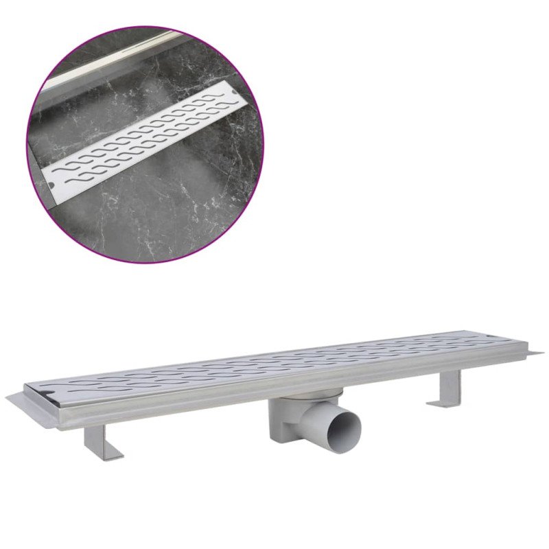 vidaXL Rovný sprchový odtok s vlnkami, 630x140 mm, nerezová oceľ