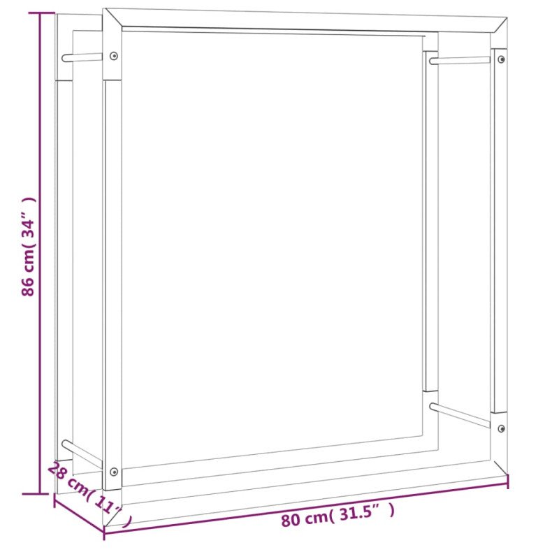 vidaXL Stojan na krbové drevo matný čierny 80x28x86 cm oceľ