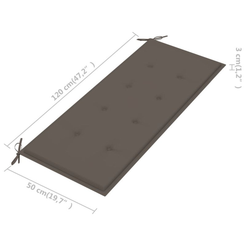 vidaXL Lavička Batavia so sivohnedou podložkou 120 cm tíkový masív