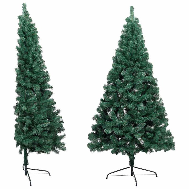 vidaXL Osvetlený umelý polovičný vianočný stromček+gule, zelený 180 cm