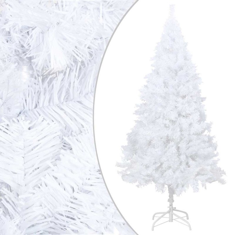 vidaXL Osvetlený umelý vianočný stromček s guľami, biely 210 cm, PVC
