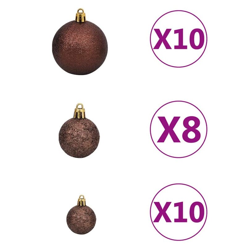 vidaXL Osvetlený umelý vianočný stromček s guľami 210 cm, zelený