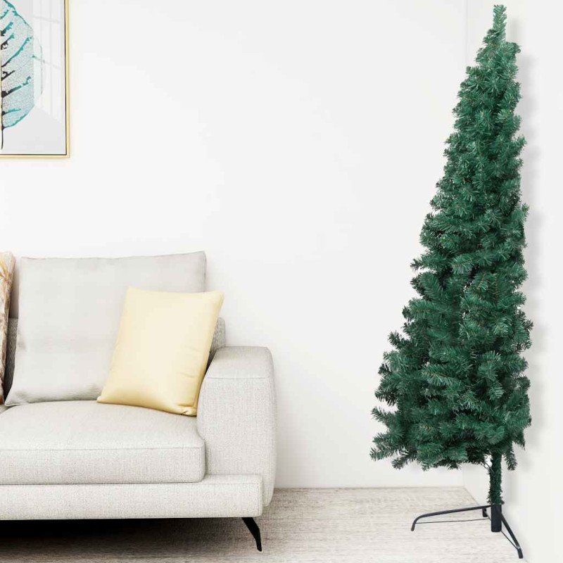 vidaXL Osvetlený umelý polovičný vianočný stromček+gule, zelený 210 cm