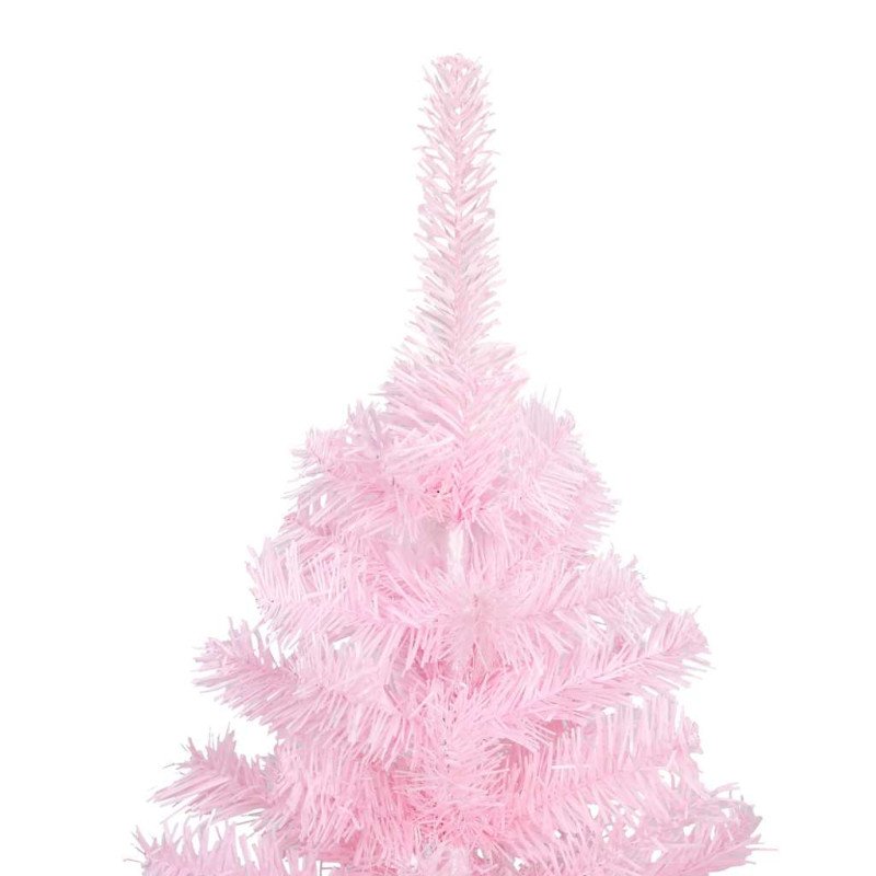 vidaXL Osvetlený umelý vianočný stromček s guľami, ružový 180 cm, PVC