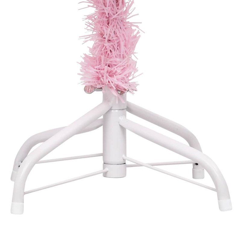 vidaXL Osvetlený umelý vianočný stromček s guľami, ružový 180 cm, PVC