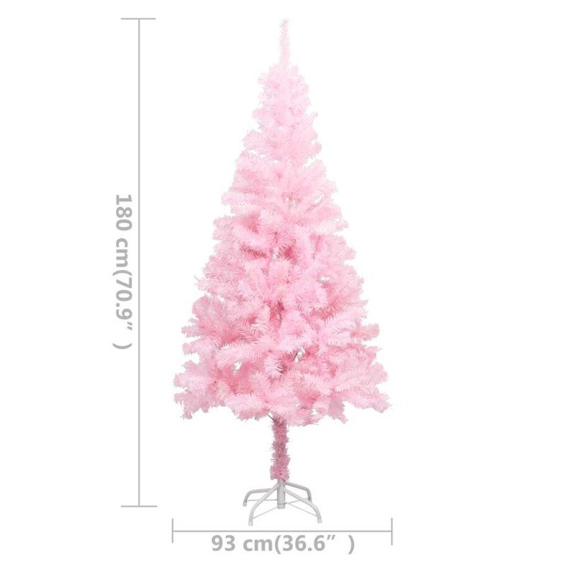 vidaXL Osvetlený umelý vianočný stromček s guľami, ružový 180 cm, PVC