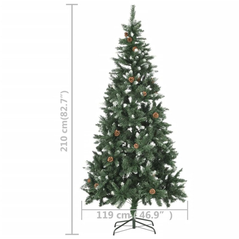 vidaXL Osvetlený umelý vianočný stromček so šiškami 210 cm