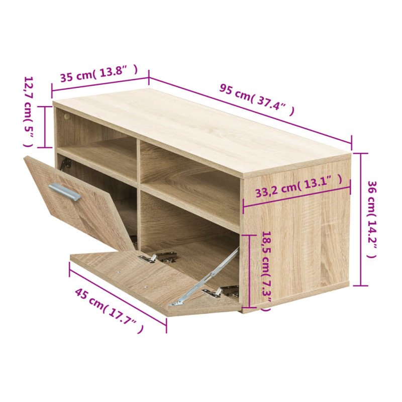 vidaXL TV stolík z drevotriesky, 95x35x36 cm, dubová farba 