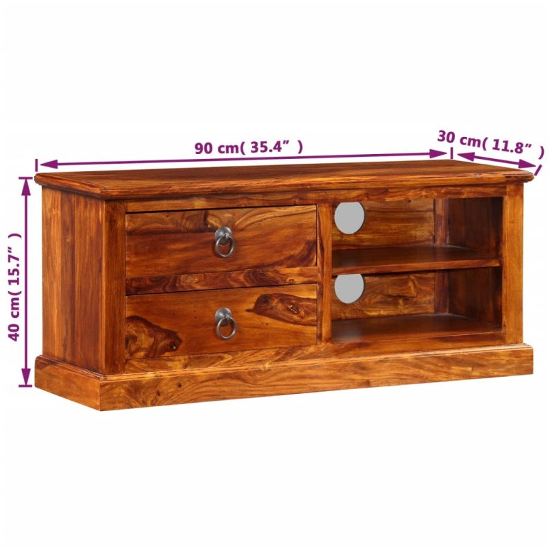 vidaXL TV stolík z masívneho sheeshamového dreva, 90x30x40 cm