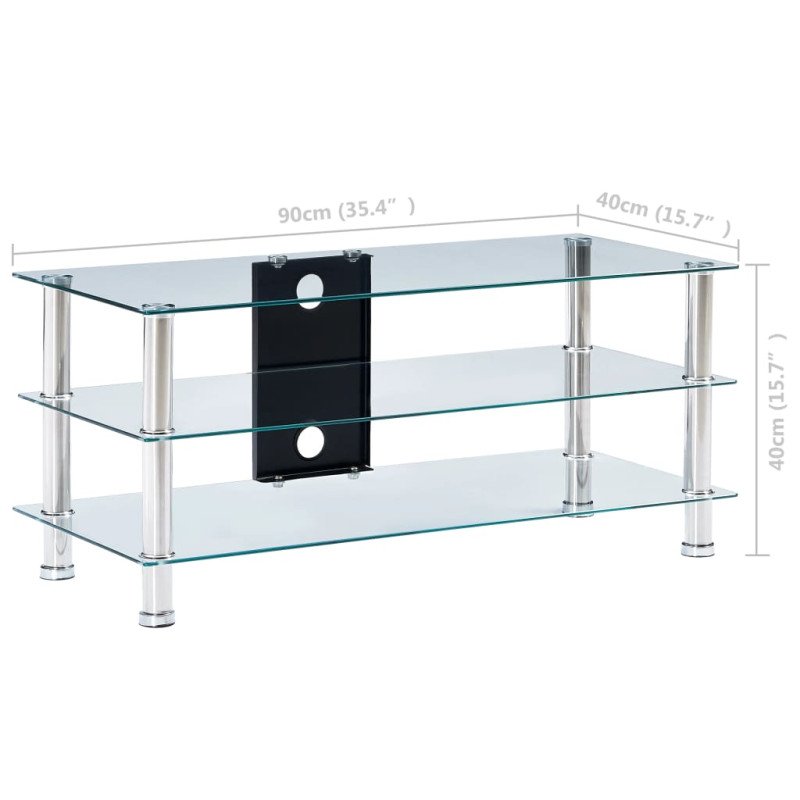 vidaXL TV stolík priehľadný 90x40x40 cm tvrdené sklo